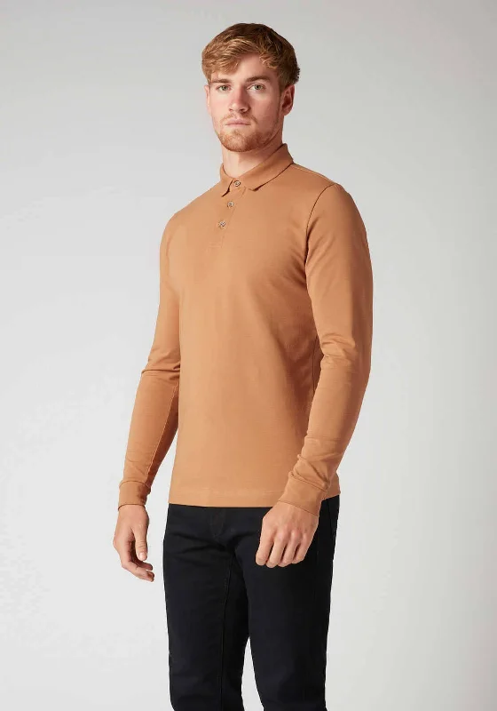 Remus Uomo Jersey Knit Long Sleeved Polo Shirt, Brown