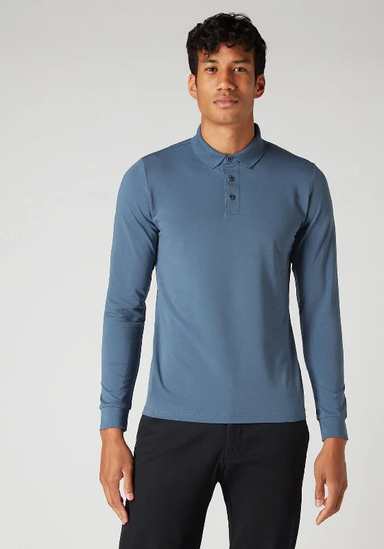 Remus Uomo Jersey Knit Long Sleeved Polo Shirt, Indigo