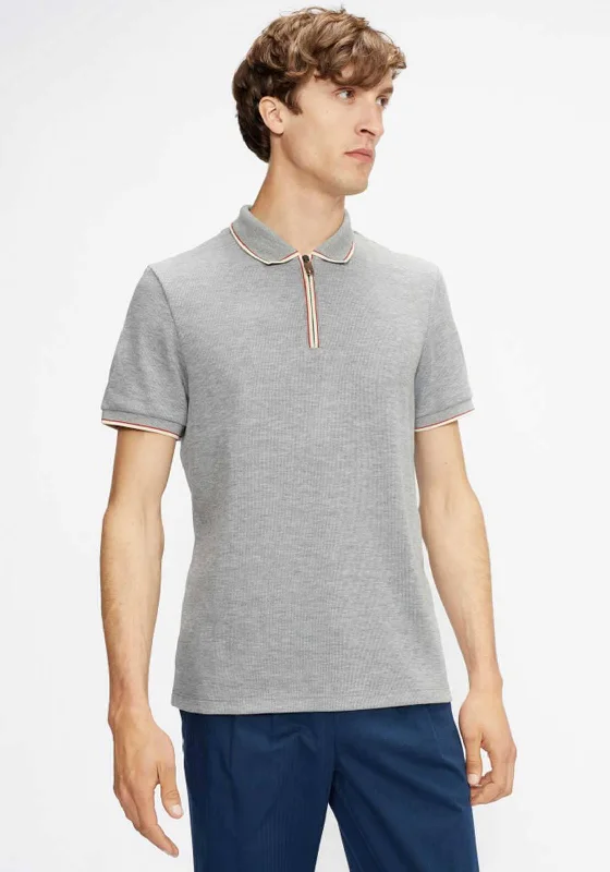 Ted Baker Sello Textured Zip Neck Polo Shirt, Grey